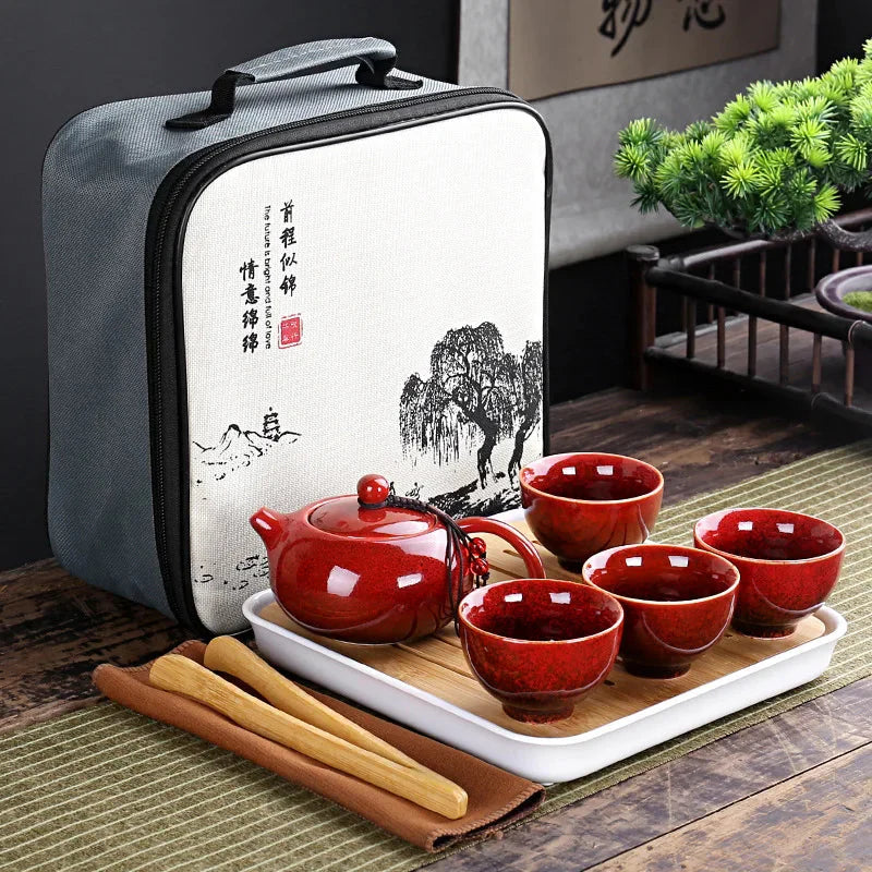 Portable Chinese Kung Fu Travel Tea Set with Carrying Bag & Gaiwan