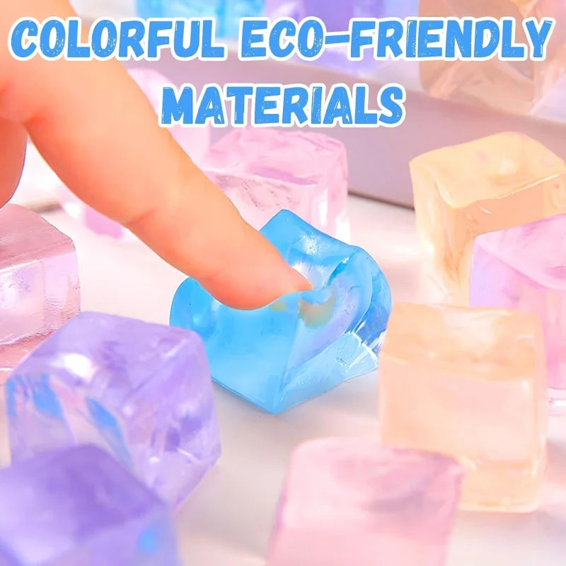 Mini Ice Cube Squishy Toys Set | 15PCS Transparent Stress Relief Squeeze Cubes