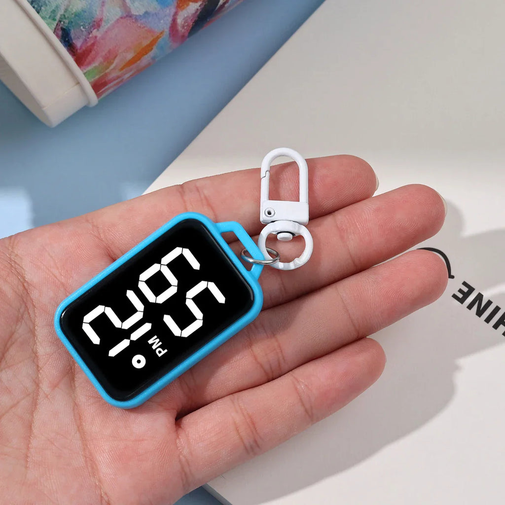 1PC LED Keychain Pocket Watch Digital Display Electronic Watch Student Backpacks Keys Pendant Cartoon Small Hanging Watch Gift