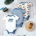 3PCS Baby Bodysuit Set for Boys | Summer Short Sleeve Cotton Romper with Cartoon Dinosaur & Stripe Designs