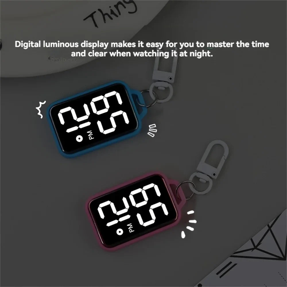 1PC LED Keychain Pocket Watch Digital Display Electronic Watch Student Backpacks Keys Pendant Cartoon Small Hanging Watch Gift