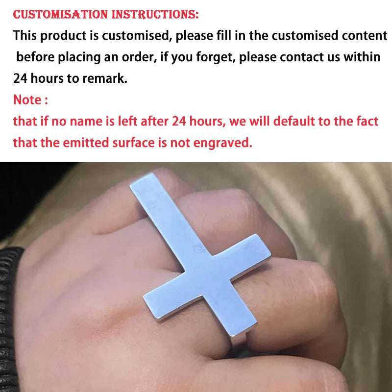 Custom Cross Ring Two Finger Ring Engraving Name Silver Stainless Steel Ring Men Knuckle Jewelry Personalized Gift for Boyfriend