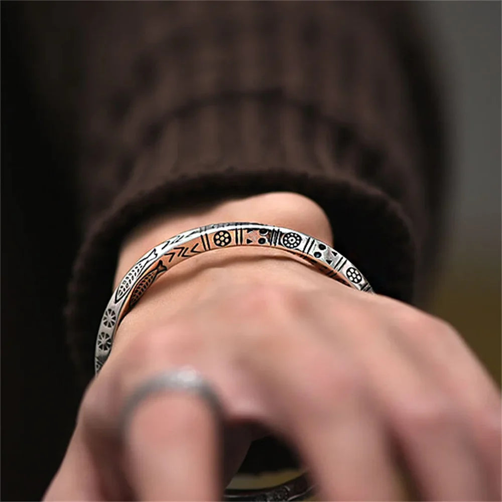 ALIZERO 925 Sterling Silver Men Open Bracelet Bohemian Möbius Loop Bracelet For Women Totem Trendy Jewelry Accessories