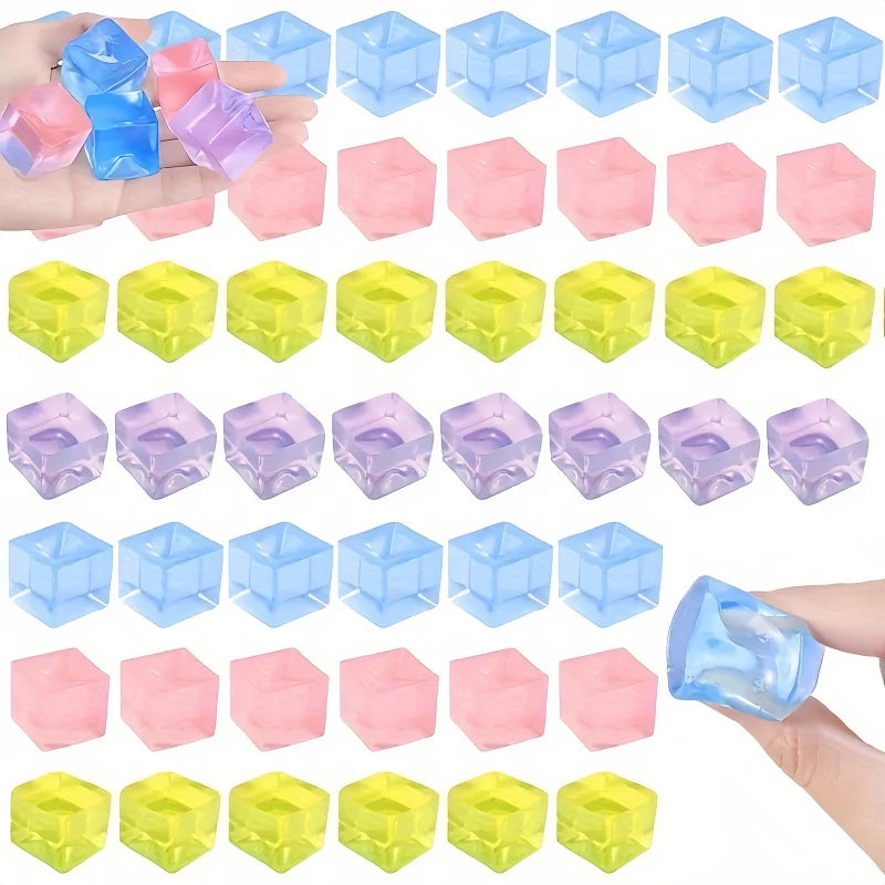 Mini Ice Cube Squishy Toys Set | 15PCS Transparent Stress Relief Squeeze Cubes