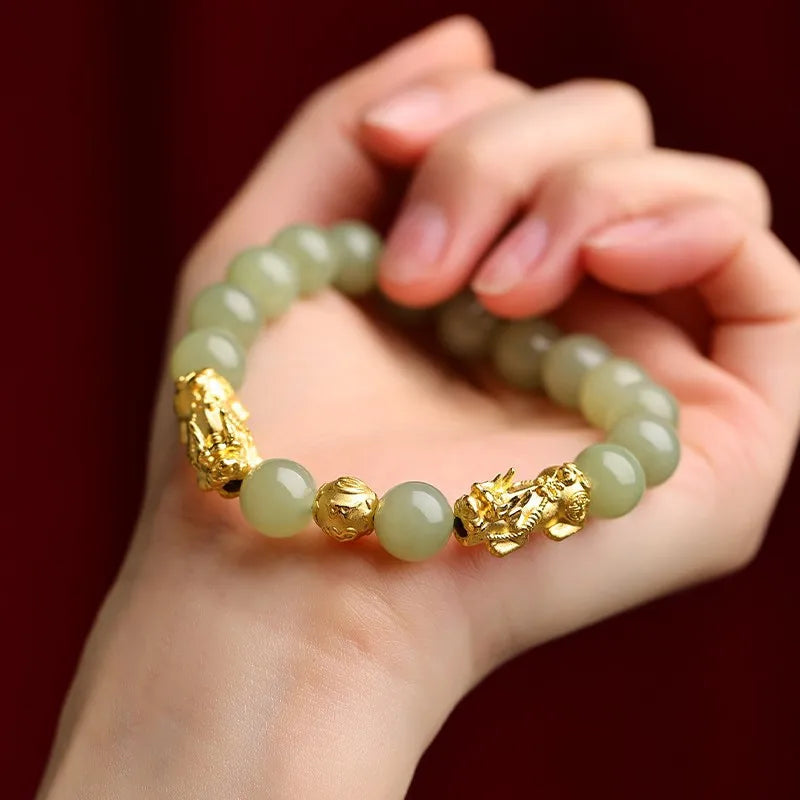 1pcs Chinese Style Hotan Jade Pi Xiu Bracelet Chinese Mythological Element Pixiu Bracelet Seeking Wealth Prayer Accessories