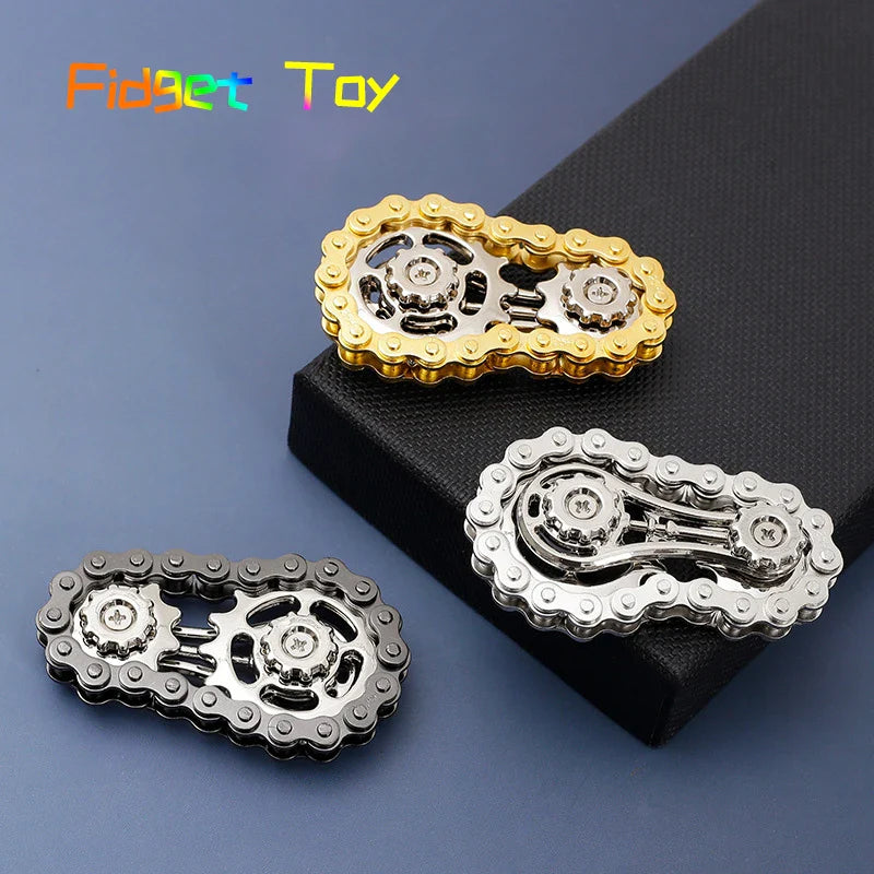 Sprockets Flywheel Fingertip Gyro Fidget Spinner | Metal Bike Chain EDC Stress Relief Toy