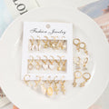 9 Pairs/ Set Exquisite Butterfly Heart Dragonfly Design Dangle Earrings Simple Vacation Style Delicate Holiday Earrings