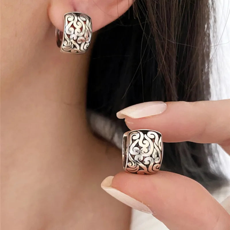 925 Sterling Silver Lucky Character Hollowed Out Cloud Earring for Women Ethnic Retro Jewelry Gift