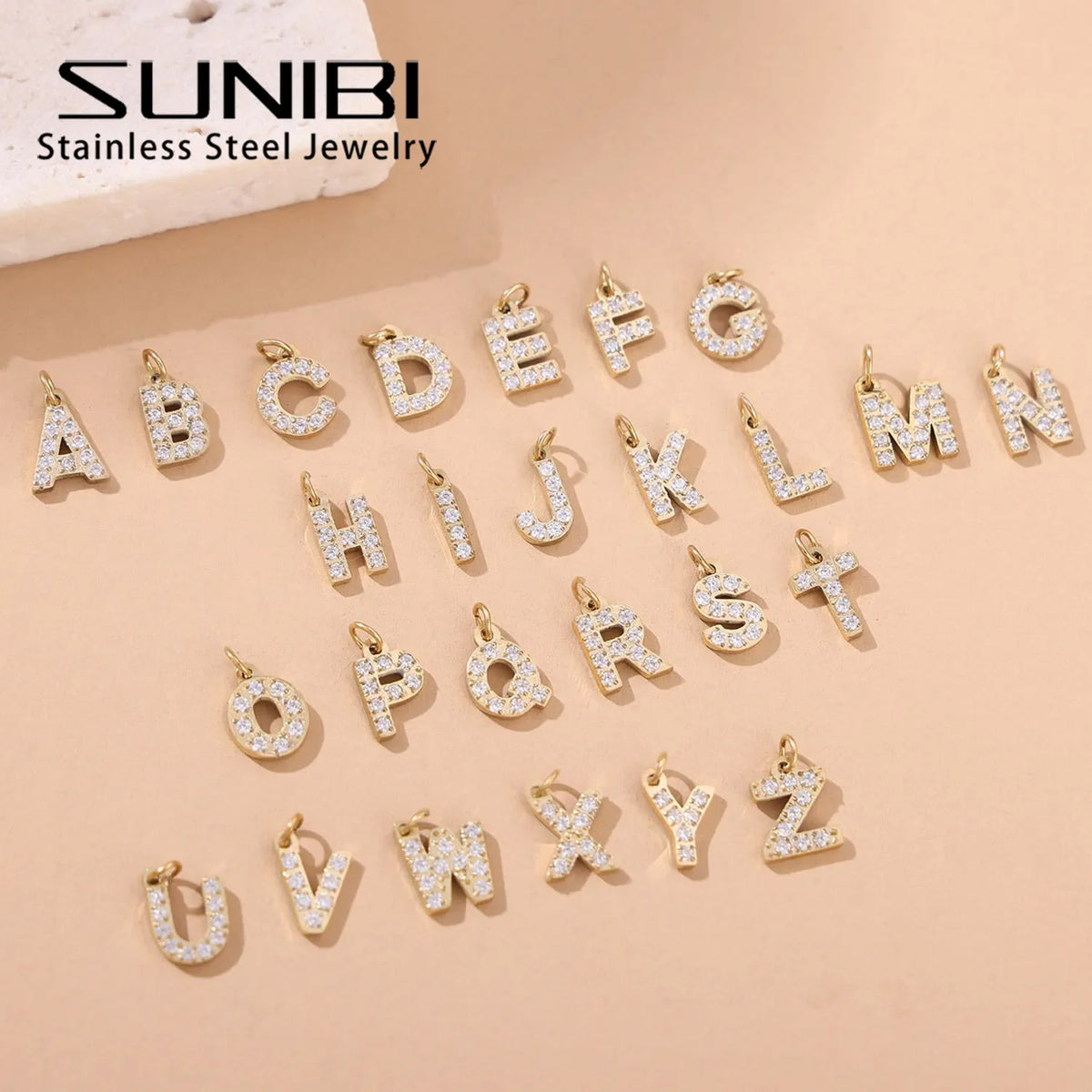 SUNIBI Stainless Steel DIY 26 Initial Pendant for Women Zircon Alphabet Charm Jewelry Making Anniversary Gift Customizable Name