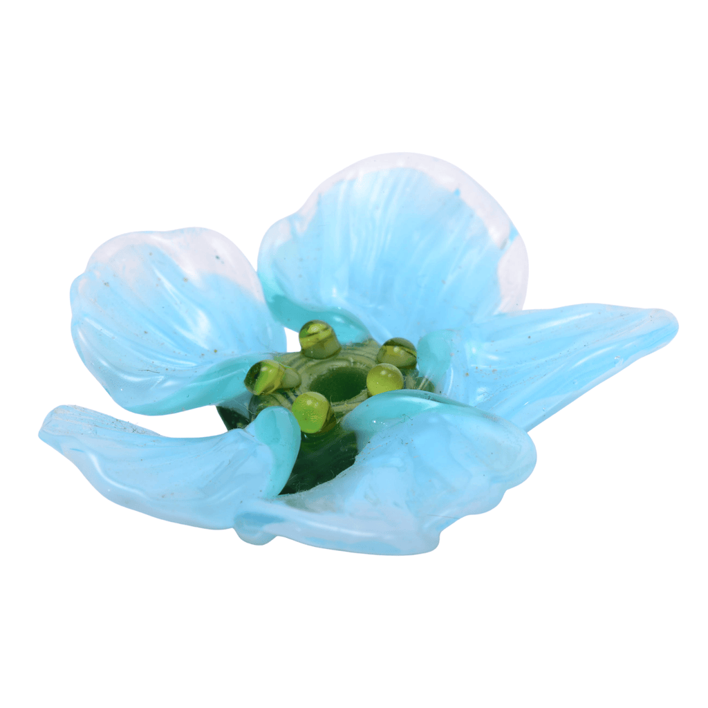 Handmade Lampwork Glass Flower Focal Bead - Blue Aqua with Green Center - 13x41mm