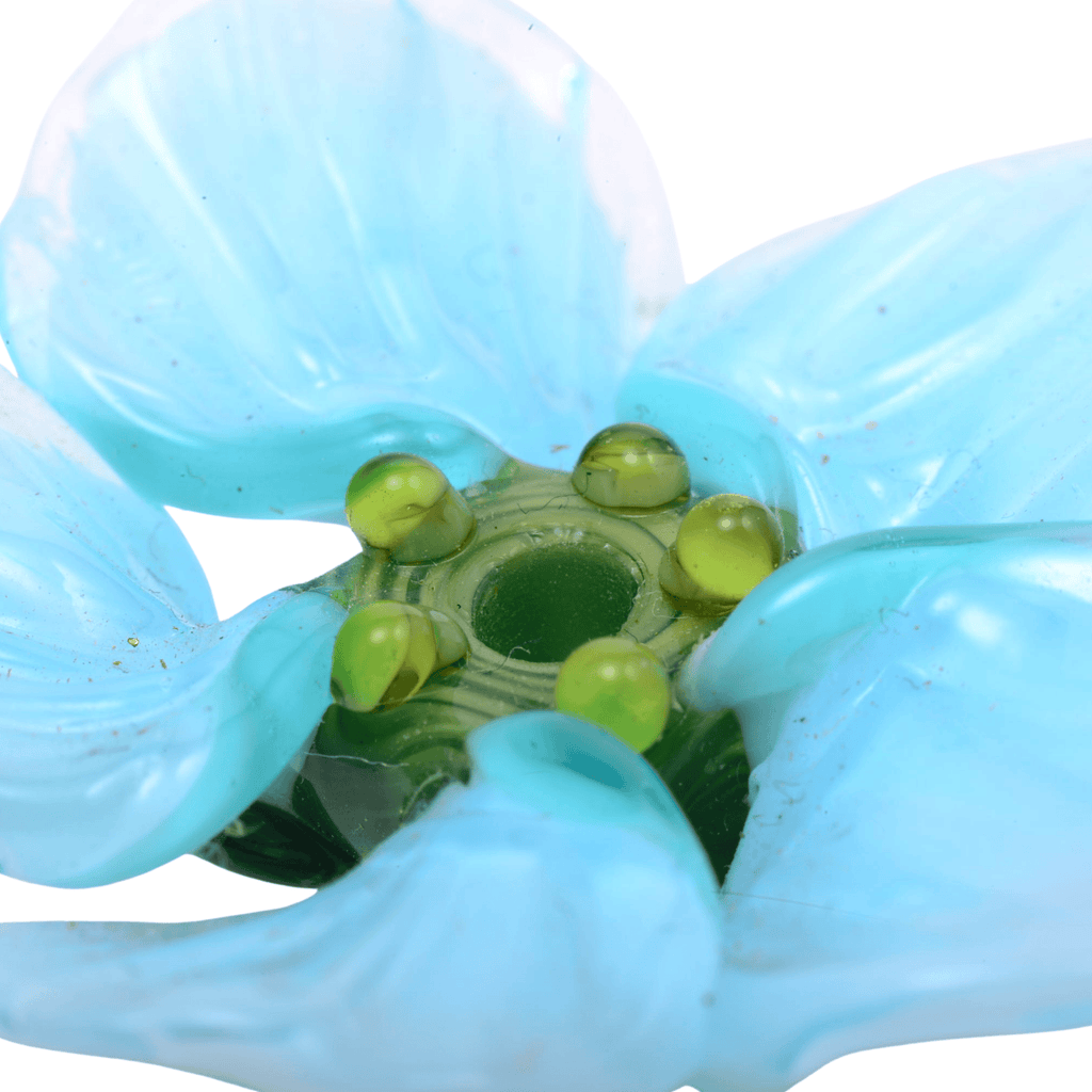 Handmade Lampwork Glass Flower Focal Bead - Blue Aqua with Green Center - 13x41mm
