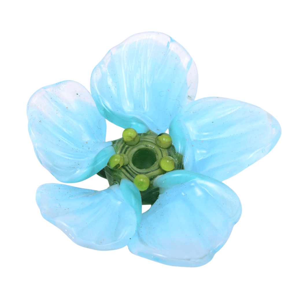 Handmade Lampwork Glass Flower Focal Bead - Blue Aqua with Green Center - 13x41mm