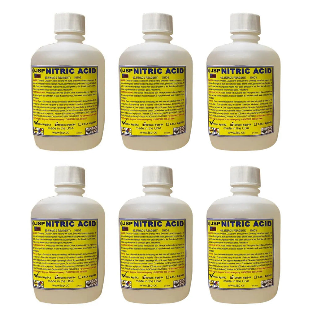 6 of JSP 32oz Nitric Acid 69.8% Concentrated ACS Lab Grade Best for Gold Refining