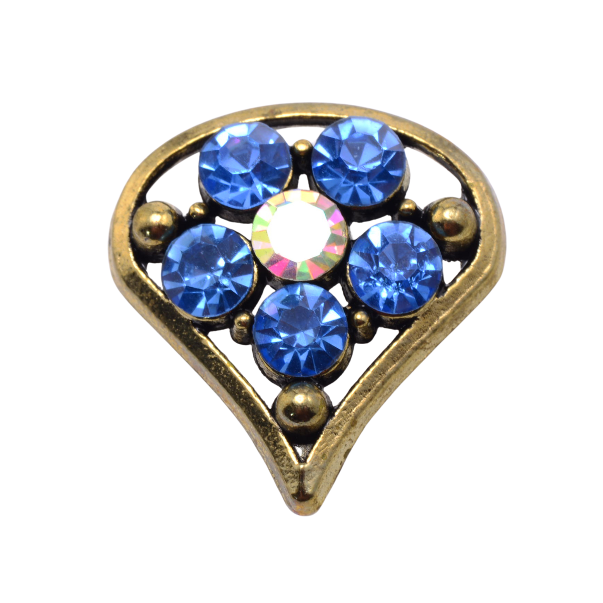 Sapphire Blue Crystal Rhinestone Flower Pendant - Base Metal with Iridescent Center 23mm