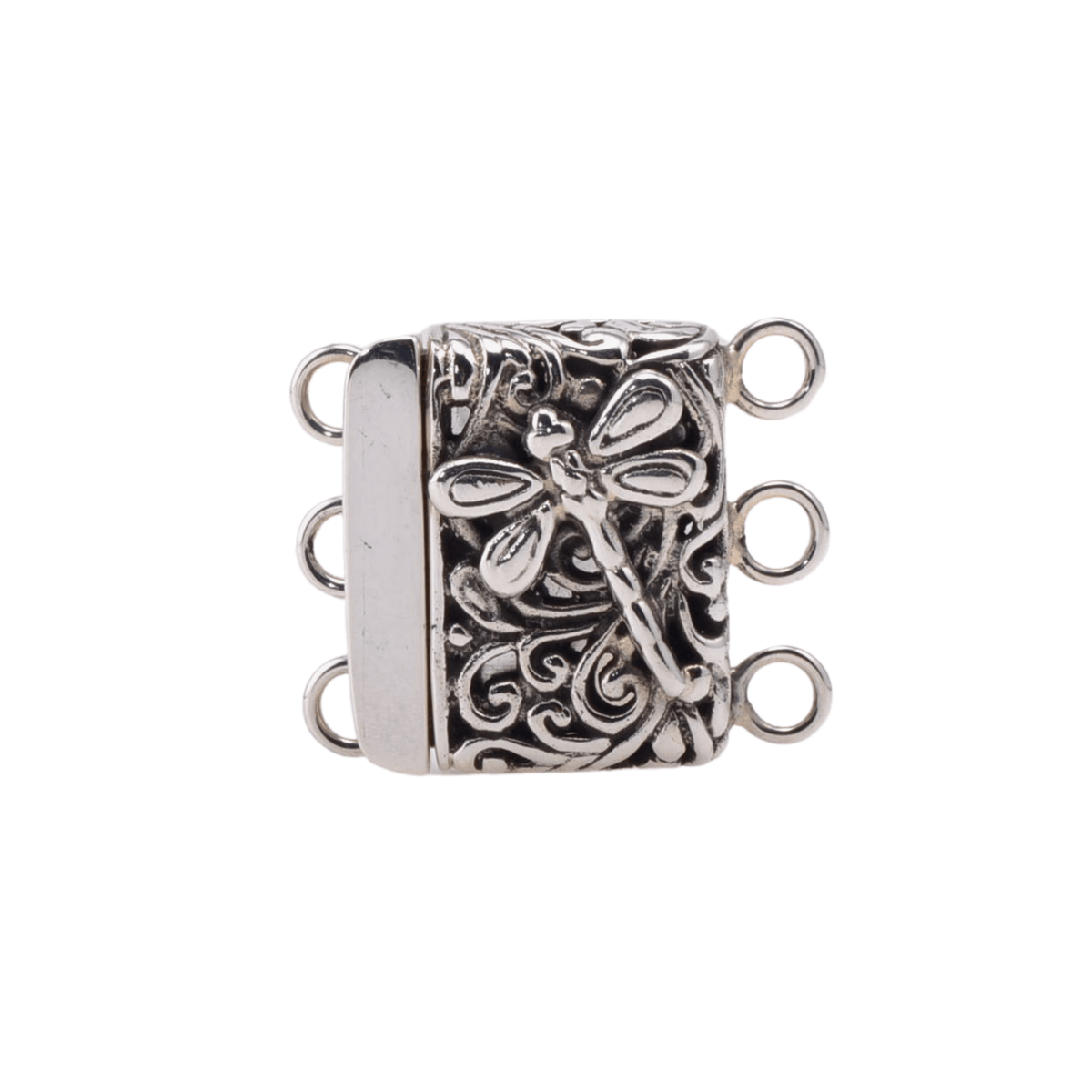 Sterling Silver Box Clasp - Dragonfly 3-Strand
