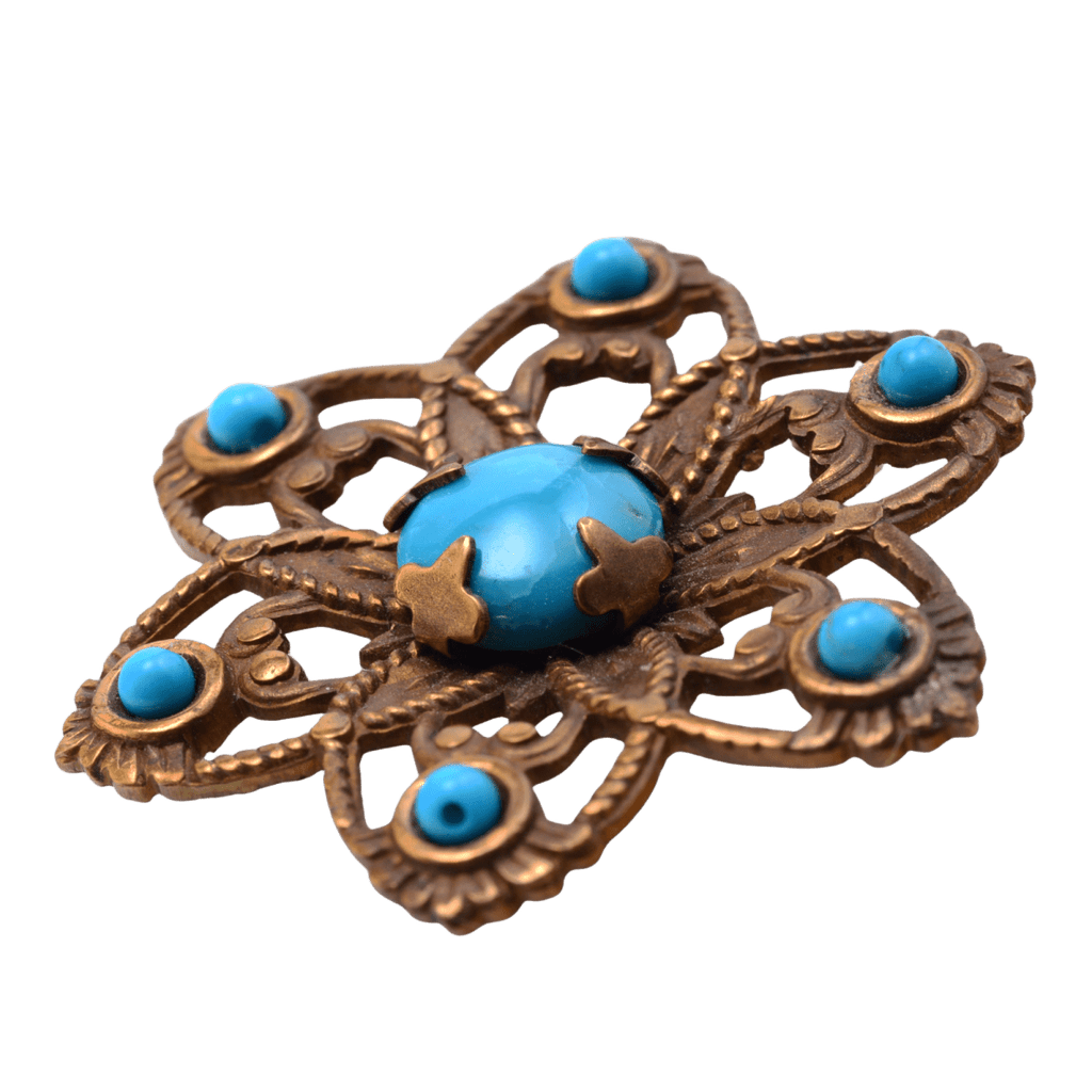 Vintage Copper Filigree Turquoise Floral Pendant 6x33mm - Natural Stone Focal