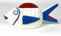 African Ceremonial Bozo Fish Puppet Sculpture - White with Red & Blue - 12"