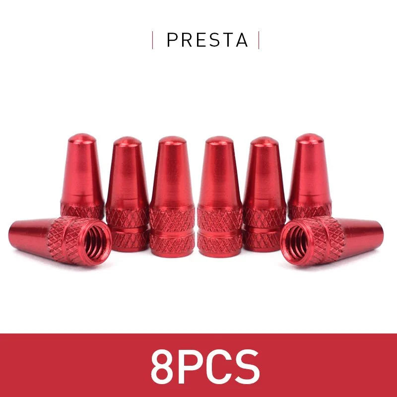 Aluminum Alloy Bike Valve Caps | 8-Piece Pack for Presta and Schrader Valves