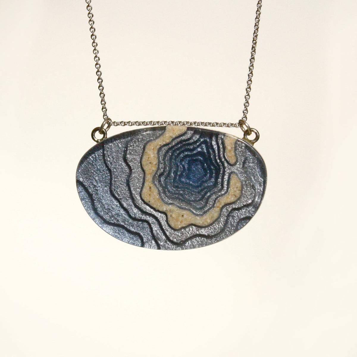 Silver Atoll Pendant Necklace – Aqua & Ultramarine Resin with Sand Design