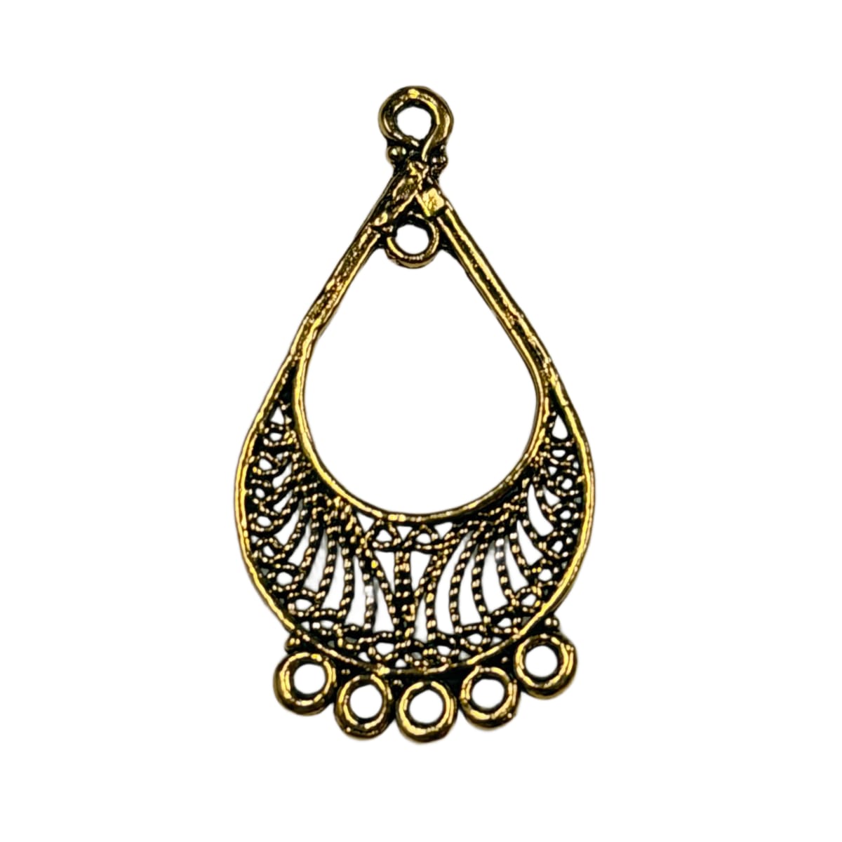 Antique Gold Plated Chandelier Earring Component 48mm x 26mm - 7 Loop Connector