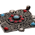 Sterling Silver Tibetan Ghau Amulet Pendant with Coral and Turquoise - 45x50mm