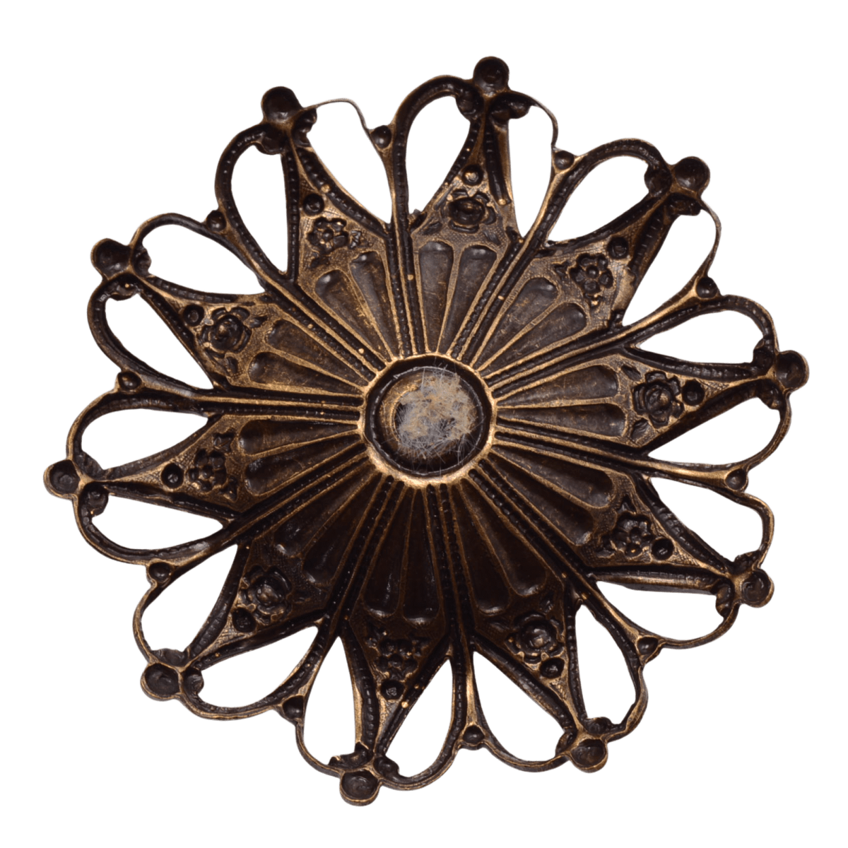 Vintage Style Ornate Brass Filigree Brooch with Purple Rhinestone - 37mm Floral Design