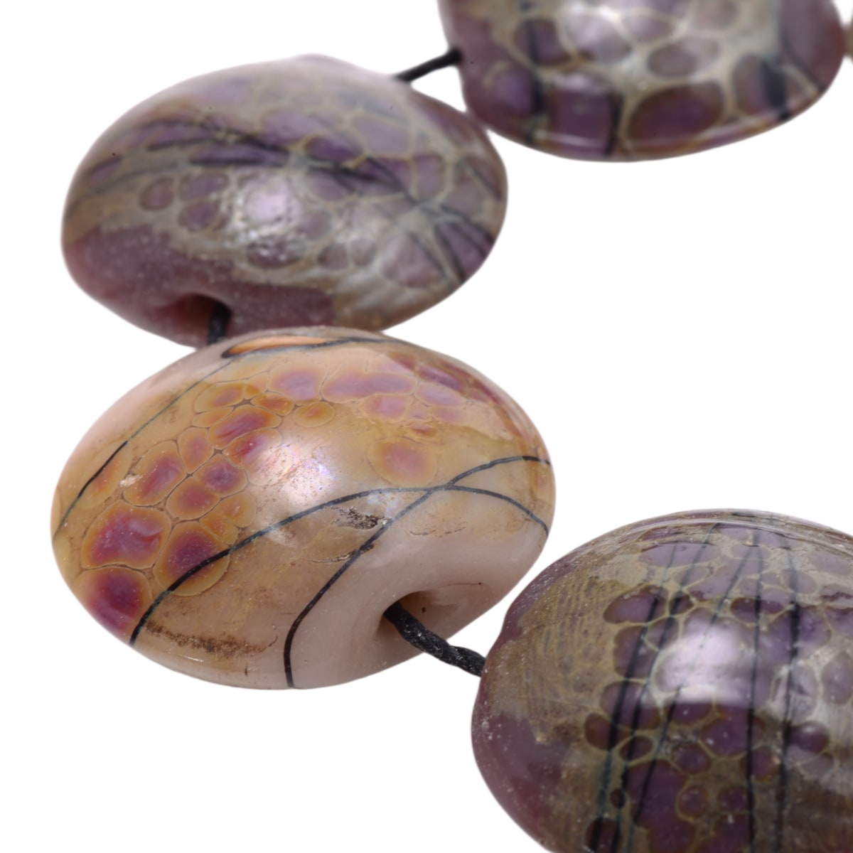 Purple Amethyst Dragon Vein Agate Style Lampwork Glass Lentil Beads 19-21mm - 7 Piece Strand