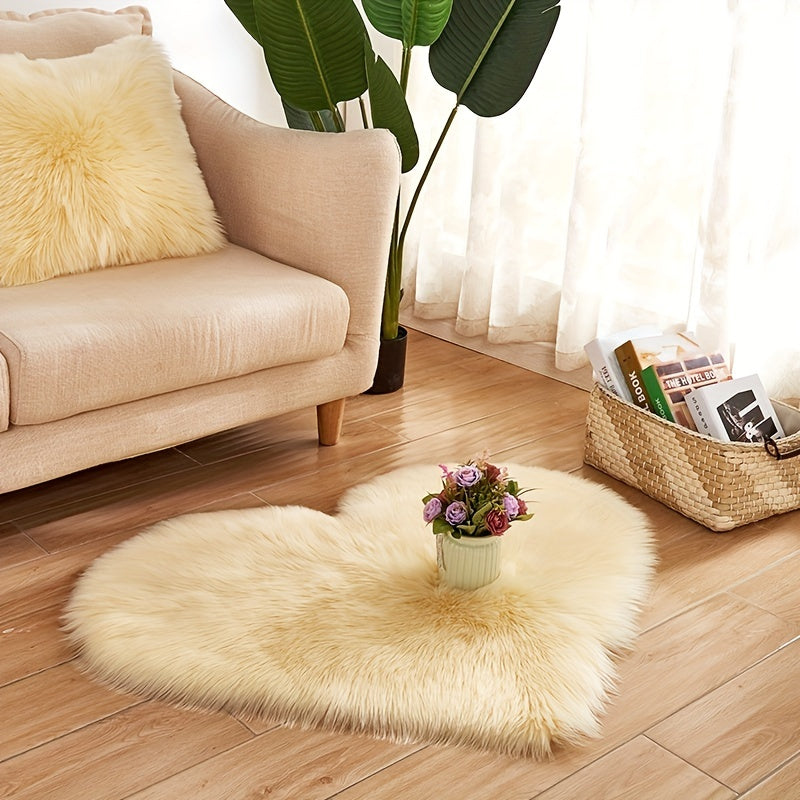 Plush Heart-Shaped Area Mat | Machine Washable Soft Artificial Wool | Cozy Decorative Mat for Living Room, Bedroom, Office | Indoor Use