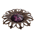 Vintage Style Ornate Brass Filigree Brooch with Purple Rhinestone - 37mm Floral Design