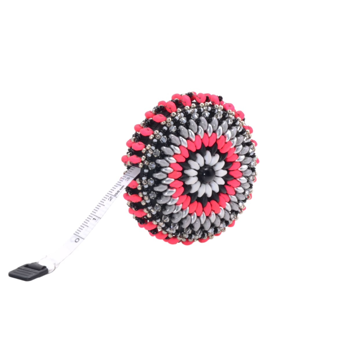 Beaded Tape Measure Pink Gray Black Mandala Design - 150cm/60in Sewing Notions