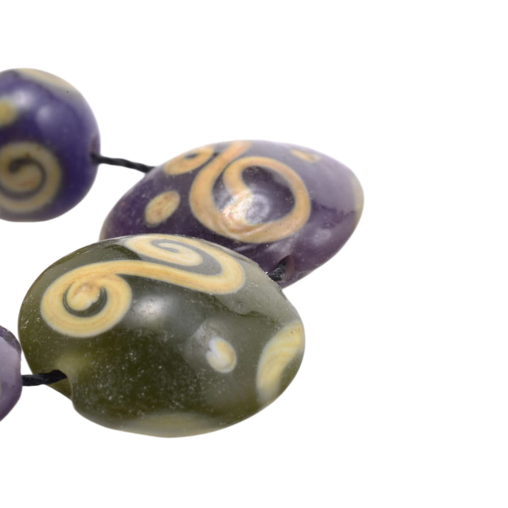 Lampwork Glass Mixed Shape Beads: Purple Pink Green with Gold Swirl Design - 8 Bead Set