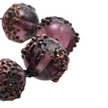 Handcrafted Lampwork Glass Bead Strand - Pink Purple with Copper Accents - 11 Round Artisan Beads