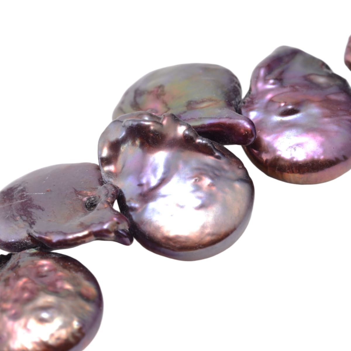 Maroon Peacock Freshwater Coin Pearl Strand 16 Inch - Premium Lustrous Disc Pearls