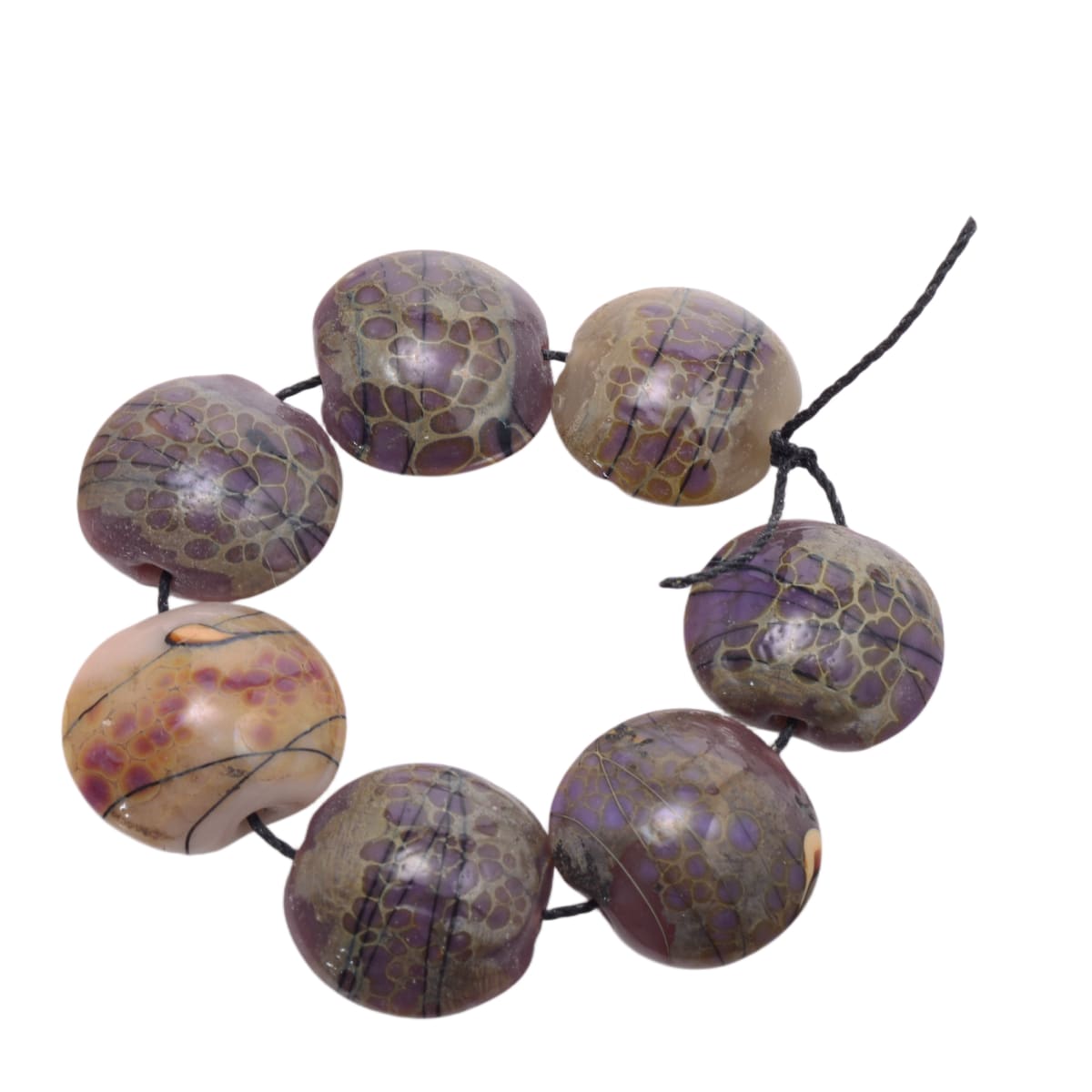 Purple Amethyst Dragon Vein Agate Style Lampwork Glass Lentil Beads 19-21mm - 7 Piece Strand