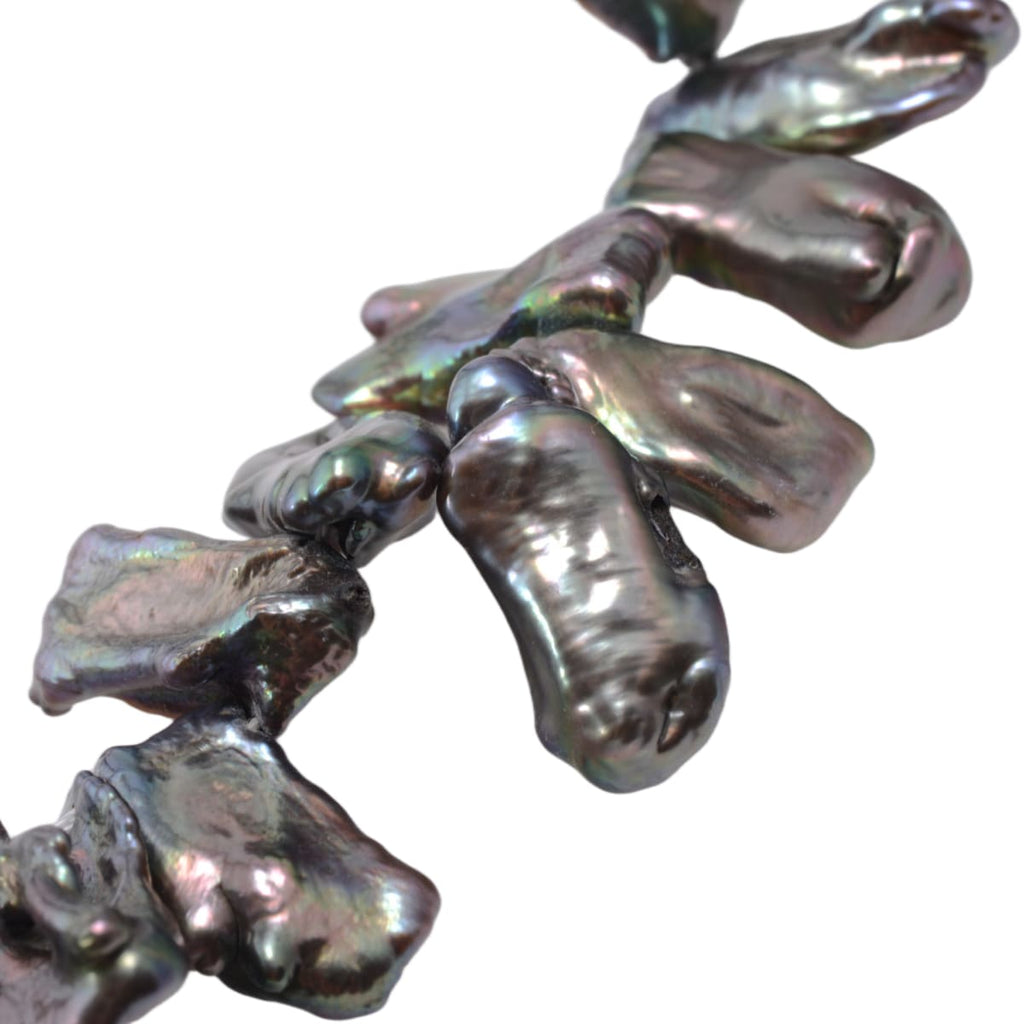 Peacock Keshi Freshwater Blister Pearl Strand - 16 Inch Natural Baroque Pearls