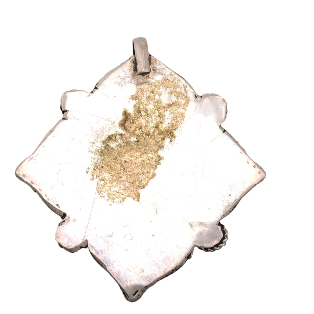 Sterling Silver Tibetan Ghau Amulet Pendant with Coral and Turquoise - 45x50mm