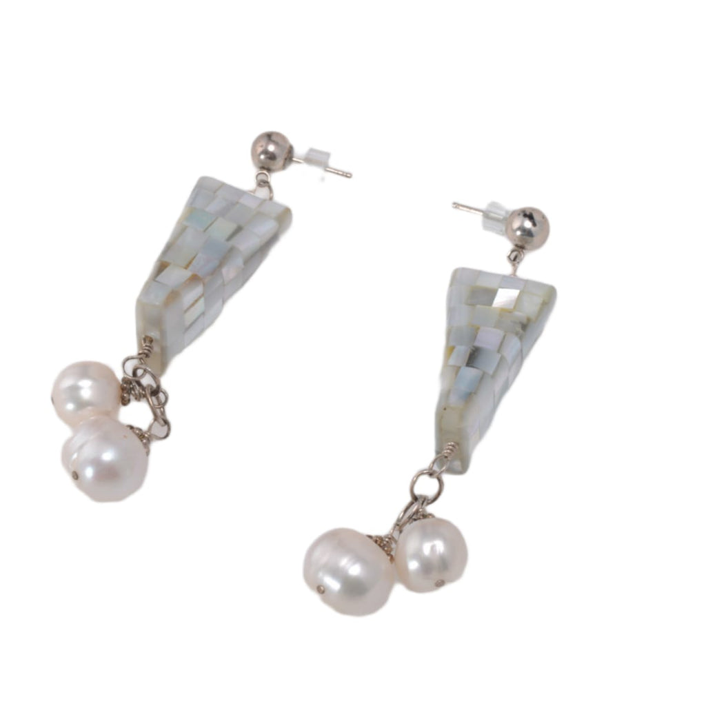Handmade Large Pearl Sterling Silver Necklace Earring Set - Mother of Pearl Focals 20-22 Adjustable