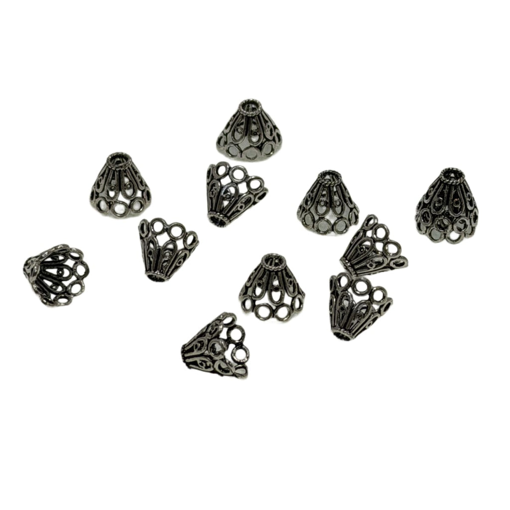 Sterling Silver Filigree Cone Bead Caps 10x13mm - Ornate Jewelry Making Findings