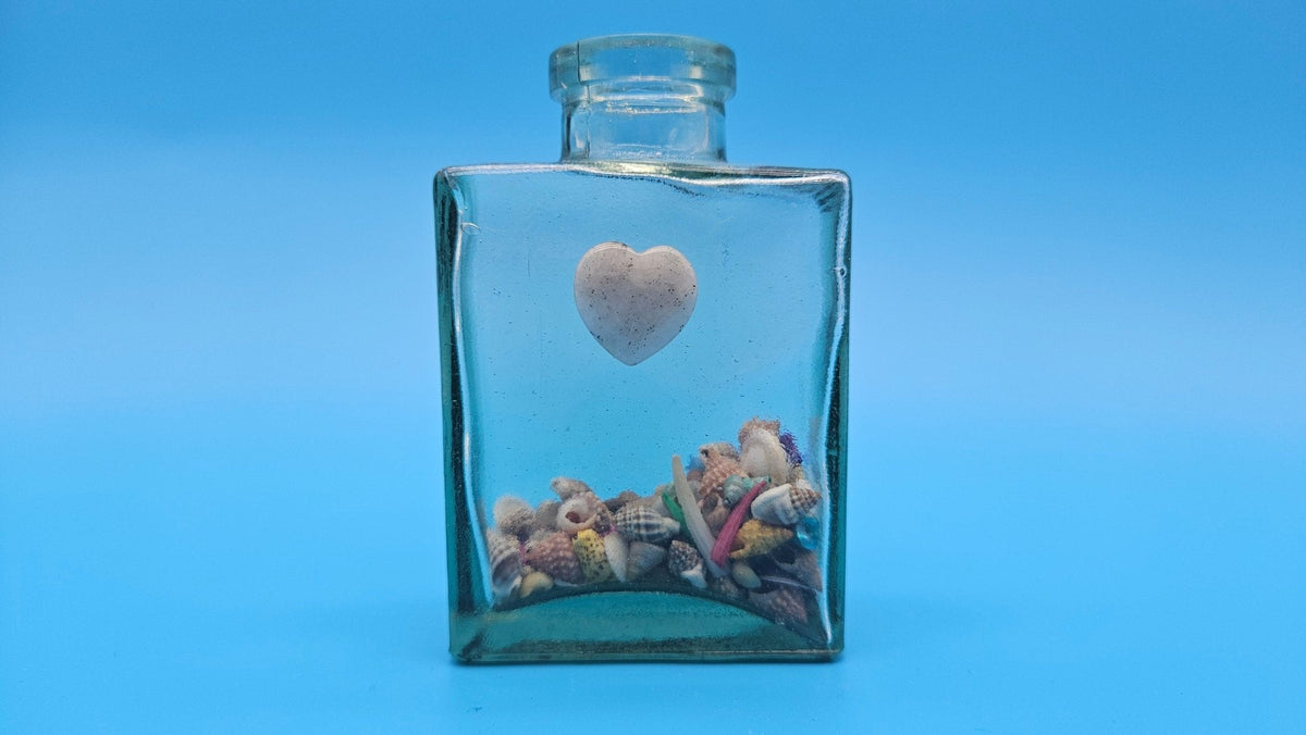 Glass Bottle with Heart – Coastal Home Decor Shell Accent