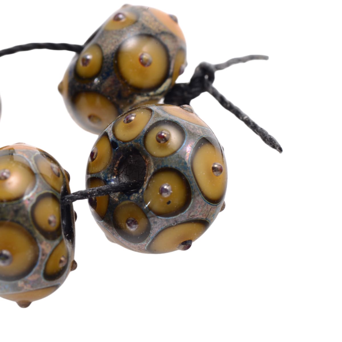 Lampwork Glass Golden Amber Dot Rondelle Beads 9mm x 14mm - Set of 5 Premium Art Glass Beads