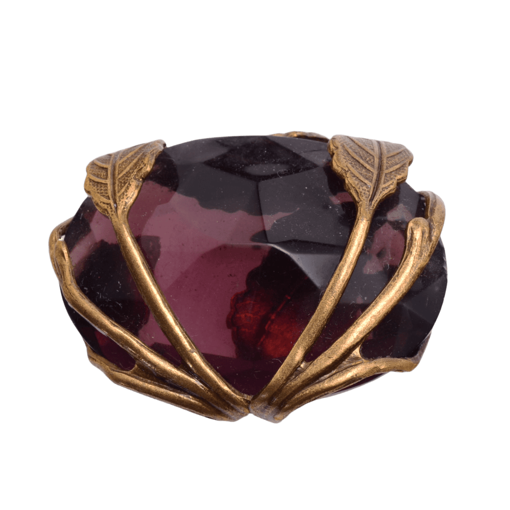 Art Nouveau Violet Glass Leaf Pendant - 32mm Faceted Statement Focal Bead