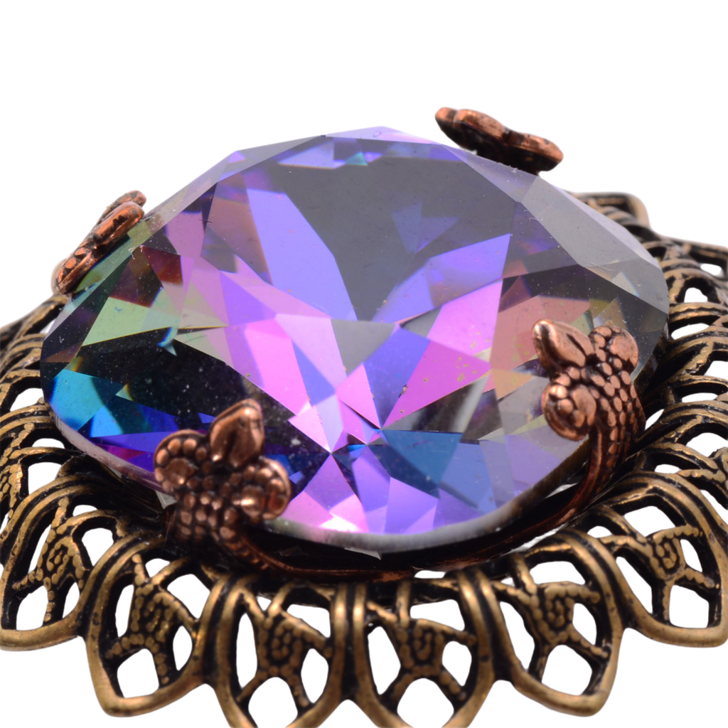 Watermelon AB Glass Rhinestone Filigree Brooch Setting 11x32mm - Antiqued Copper Base