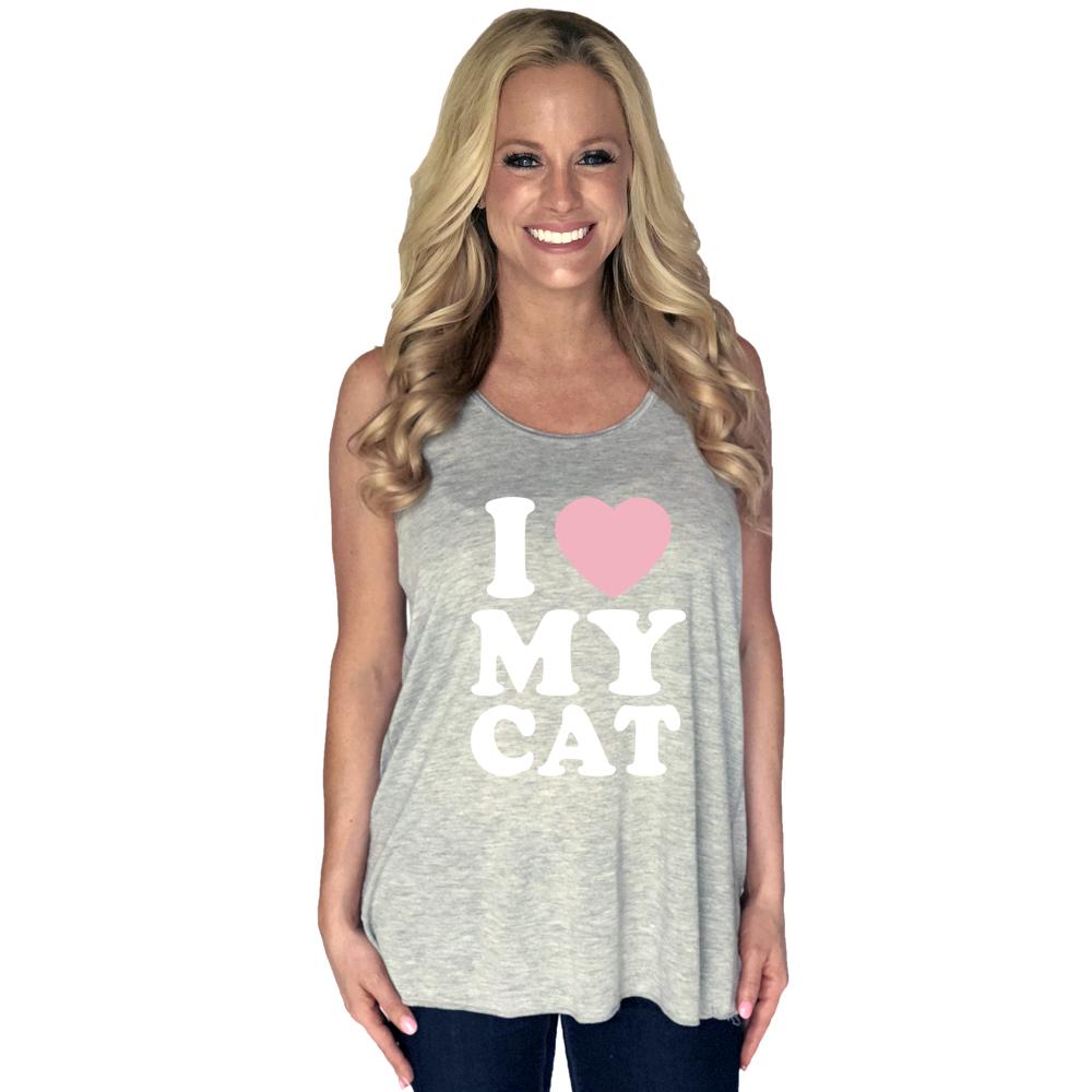 I Love My Cat Tank Top - Gray