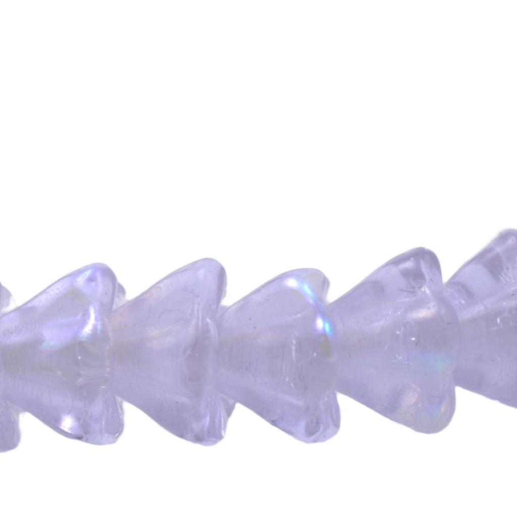 Czech Glass Iridescent Flower Cup Beads 9 inch Strand - Lavender Purple AB Finish