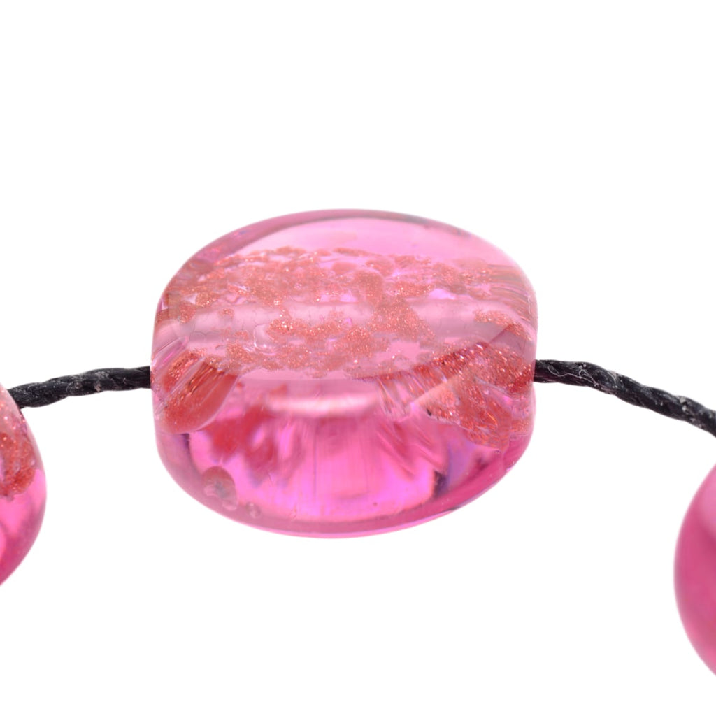 Handmade Lampwork Glass Lentil Beads 13x15mm - Pink Rose Copper Swirl Set of 5