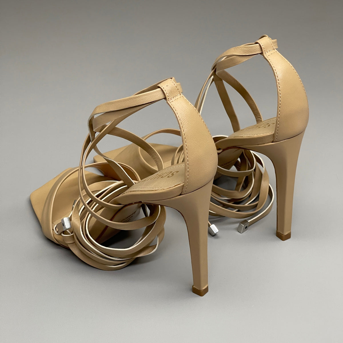SCHUTZ Bryce Ankle Tie Women's Leather High Heel Sandal Light Nude Sz 10.5B (New)