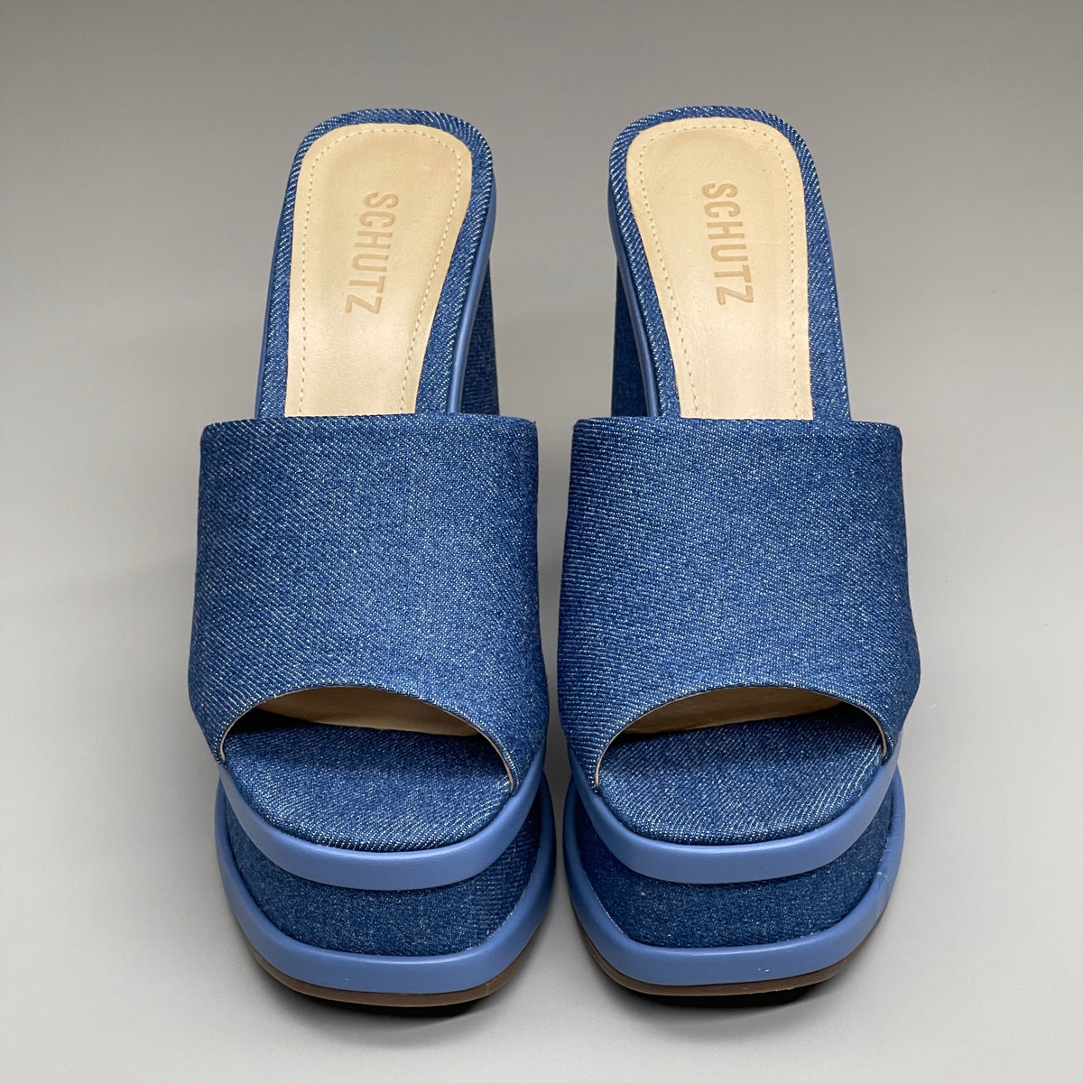 SCHUTZ Dalle Denim Women's Wedge Sandal Blue Platform Shoe Sz 7.5B (New)