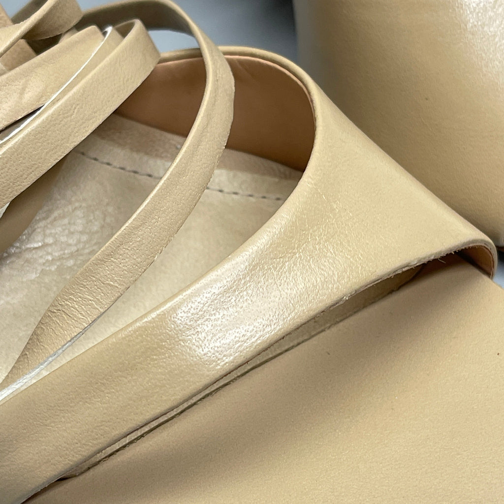 SCHUTZ Bryce Ankle Tie Women's Leather High Heel Sandal Light Nude Sz 10.5B (New)