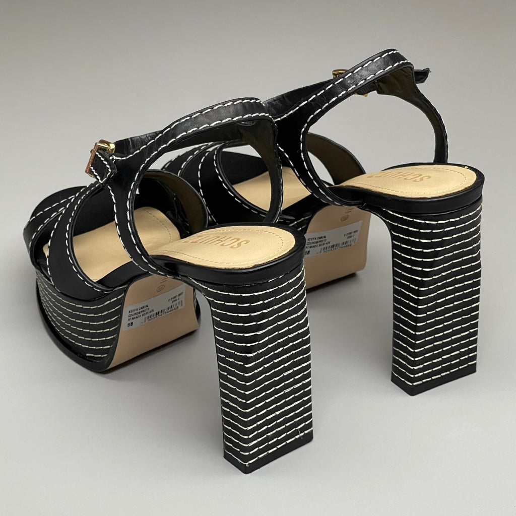 SCHUTZ Keefa Casual Women's Leather Sandal Black Platform 4" Heel Shoes Sz 8B (New)
