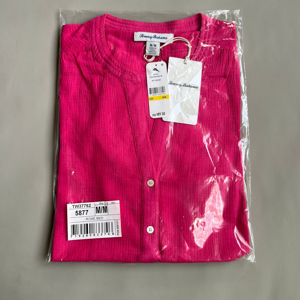 TOMMY BAHAMA Women's Coastview Gauze Top 3/4 Sleeve Rose Bed Size M (New)
